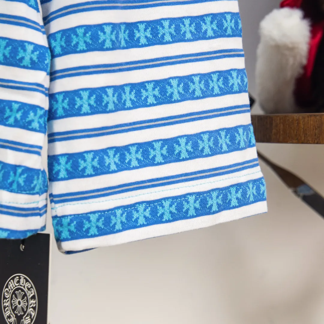 P250 zp version [exclusive supply] Chrome Hearts/Chrome Hearts SS25 new high-end cross jacquard knitted sea soul embroidered lapel Polo striped long sleeves 100% cotton cross jacquard knitted striped fabric ✝️ Customized old vintage brand hand-stitched buttons ✝️ Fully automatic positioning and tailoring Precise alignment of stripes ✝️ CH Chrome Hearts niche design cross jacquard striped long sleeves brings striped Polo to Next Levels Loose fit, same style for men and women Lazy and casual, street style, three-color hair, customized style. Color: blue, pink and black. Size: S M L XL. Number: WW10959.